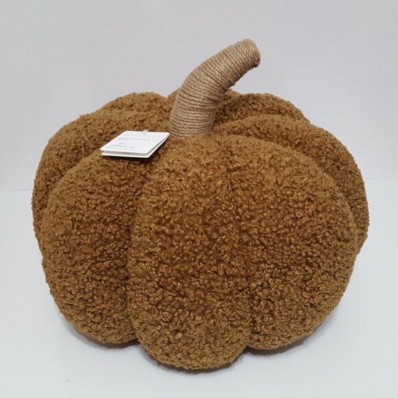 NEW RARE Large Pottery Barn Tobacco Cozy Pumpkin Pillow 9.5" diam, 14" h - Picture 3 of 5